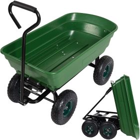 Garden Dump Utility Wagon Cart-550 LB Weight Capacity Wheelbarrow Sturdy Plastic Yard Lawn Cart - KM0375