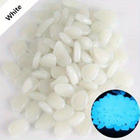 200PCS Pebbles Glowing in The Dark Aquarium Colored Light Rock, Fairy Garden Walkway Decoration Luminous Stone - White