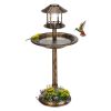 51*51*106cm Plastic Round Birdbath with Solar Light Bronze - as picture