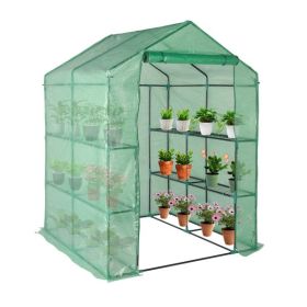 143x143x195cm Black Iron Pipe Steeple With 8 Pieces Grid Flower Stand With Zipper Rolling Door PE Cloth Greenhouse - as picture