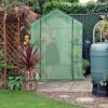143x143x195cm Black Iron Pipe Steeple With 8 Pieces Grid Flower Stand With Zipper Rolling Door PE Cloth Greenhouse - as picture