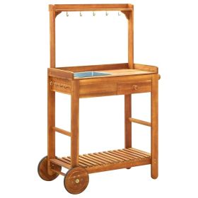 Garden Kitchen Trolley Solid Acacia Wood 36.2"x17.1"x55.7" - Brown