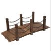 Wooden Garden Bridge Arc Stained Finish Walkway with Metal Chain Railings - Wooden Garden Bridge