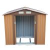 4.2' x 7' Outdoor Storage Shed, Backyard Tool House with Sliding Doors, Base, Vents, Metal Lawn Equipment - Brown