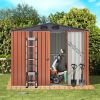 8 x 6 FT Outdoor Garden Galvanized Steel Storage Shed, Outside Metal Tool Storage House with Lockable Door for Patio, Backyard, Brown - as picture
