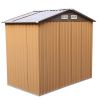 4.2' x 7' Outdoor Storage Shed, Backyard Tool House with Sliding Doors, Base, Vents, Metal Lawn Equipment - Brown