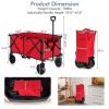 Outdoor Folding Wagon Cart with Adjustable Handle and Universal Wheels - Red