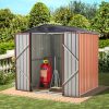 8 x 6 FT Outdoor Garden Galvanized Steel Storage Shed, Outside Metal Tool Storage House with Lockable Door for Patio, Backyard, Brown - as picture