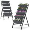 5-Tier Vertical Raised Garden Bed with Wheels and Container Boxes - Black