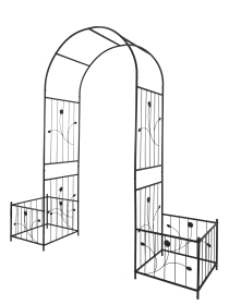 Metal Garden Arch with two plant stands 79.5'' Wide x 86.6'' High Climbing Plants Support Rose Arch Outdoor Black - as Pic