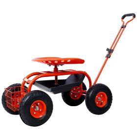 Rolling Garden Scooter Garden Cart Seat with Wheels and Tool Tray, 360 Swivel Seat,Red - as Pic