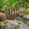 7.5' Fir Wood Garden Bridge Arc Walkway with Side Railings, Perfect for Backyards, Gardens, & Streams, Carbonized - Carbonized