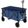 Outdoor Folding Wagon Cart with Adjustable Handle and Universal Wheels - Navy